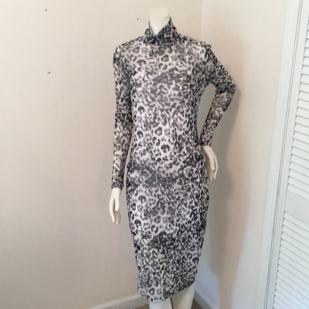 White Cheetah Turtleneck Dress